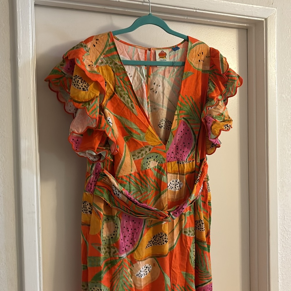 Farm Rio x Anthropologie Ruffle-Sleeve Deep-V Jumpsuit - Picture 7 of 8